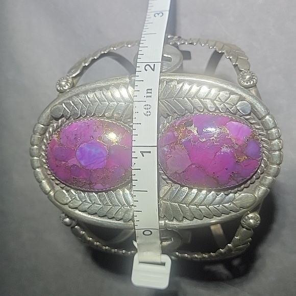Real ⭐️ Handmade TM Purple Turquoise and Silver Signed Cuff Tommy Nelson Navajo - Picture 16 of 17